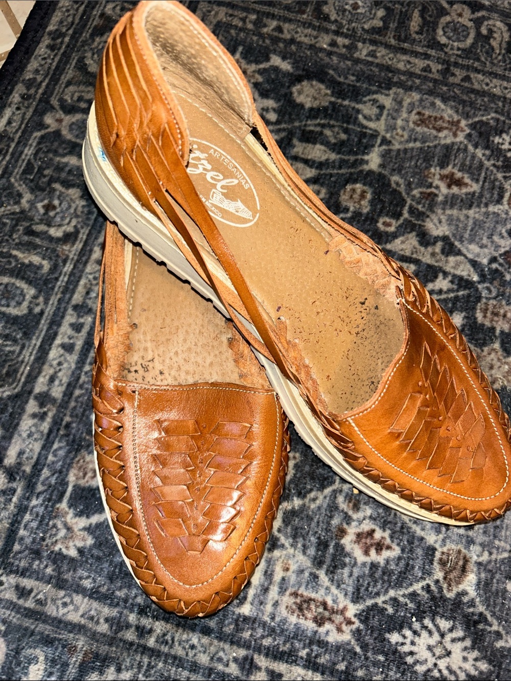 Cognac Woven Leather Flats - Women